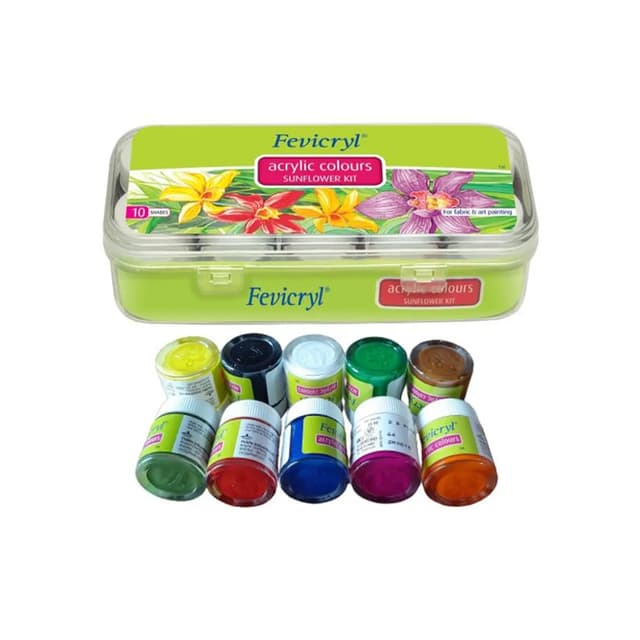 Fevicryl Acrylic Colours - Sunflower Kit - 150 ml (15ml bottles of 10 shades) | 