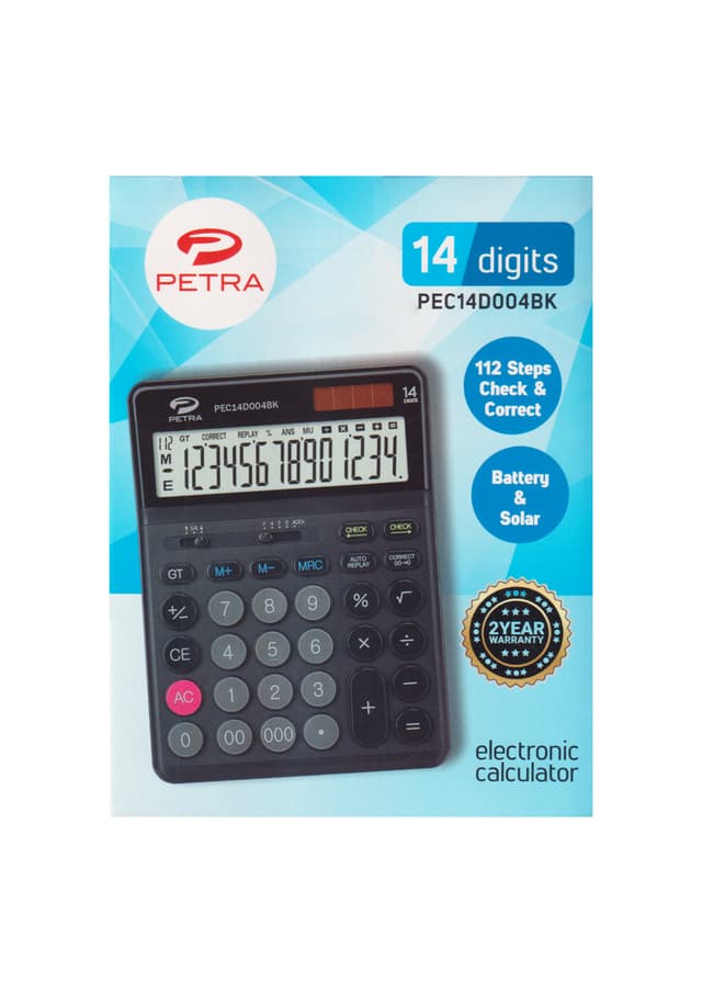 Petra 14 Digit Calculator Black (PEC14D004BK) | 
